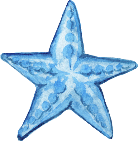 Watercolor marine elements blue starfish.